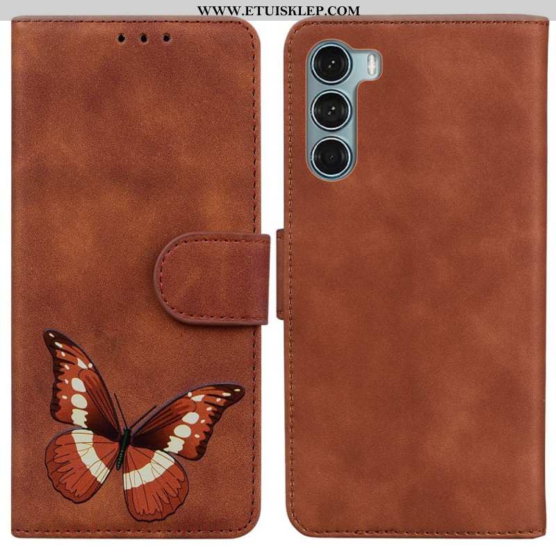 Etui Folio do Moto G200 5G Motyl Dotykający Skóry